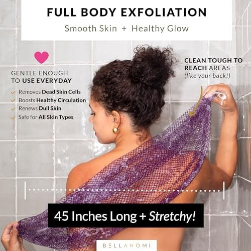 African Exfoliating Net Sponge 2-Pack - 45" Long Back Scrubber, Quick-Dry Nylon