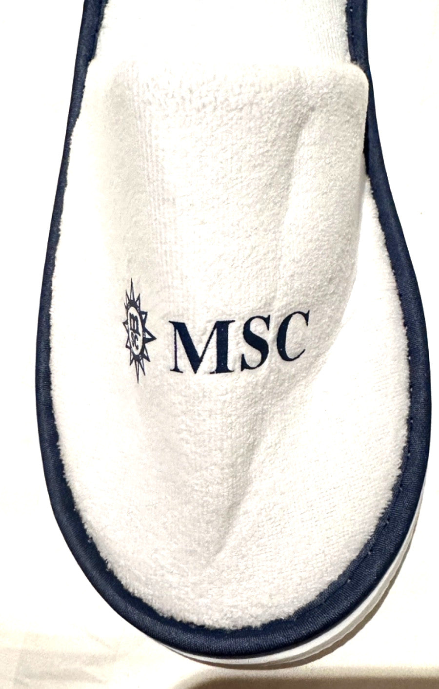 2 Pairs White Guest Spa Closed Toe Slippers Cloth House Shoes - MSC Cruise Lines