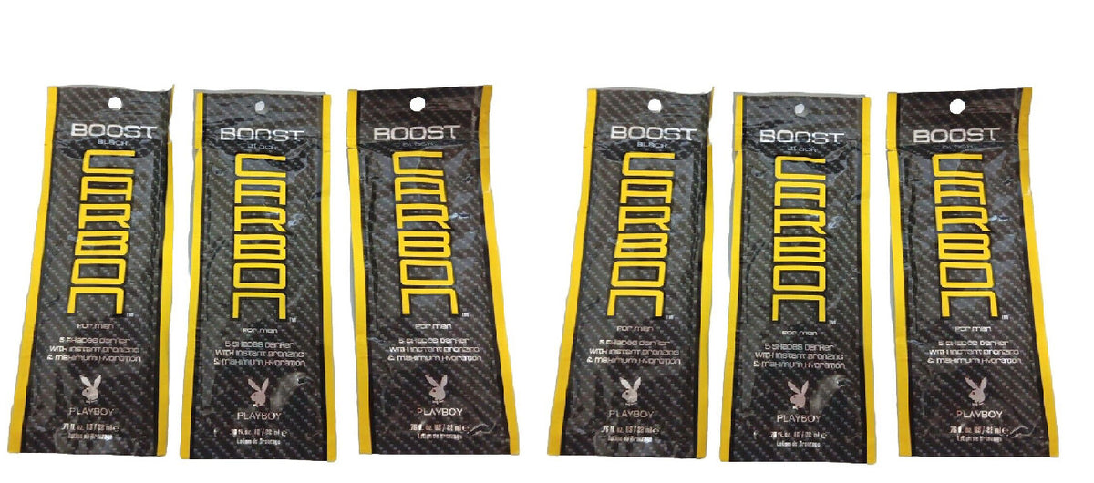 Playboy Boost Black Carbon Dark Bronzer Men's Tanning Lotion 0.75 oz - Pack of 6