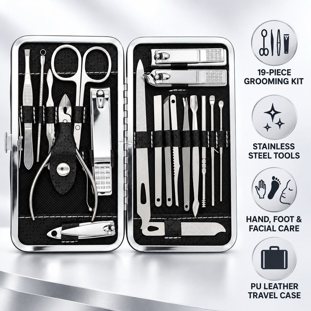 Manicure Pedicure Kit 19-Piece Stainless Steel Grooming Set with Travel Case