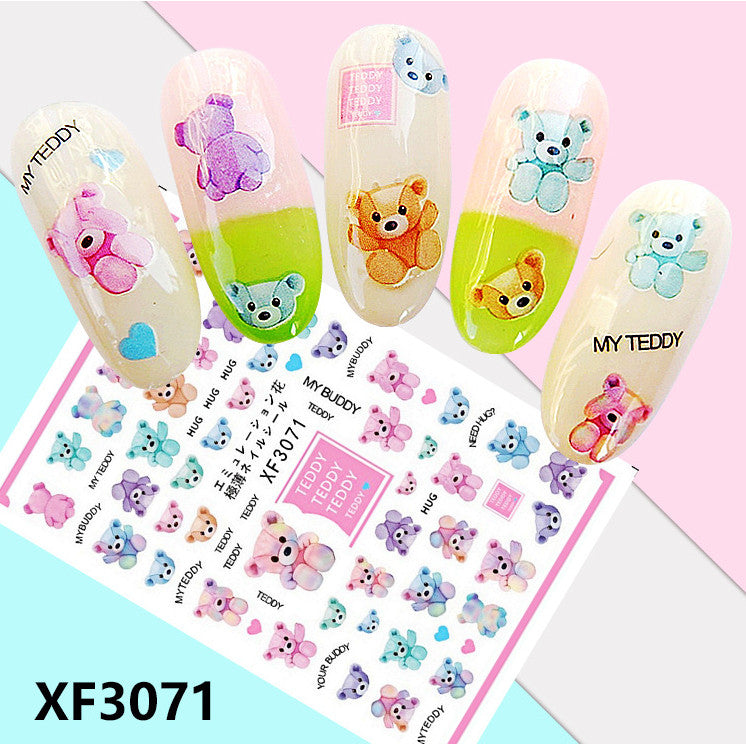 3D Nail Art Stickers Transfers for Nails - Cute Teddy Bears & Honey Hug Pattern