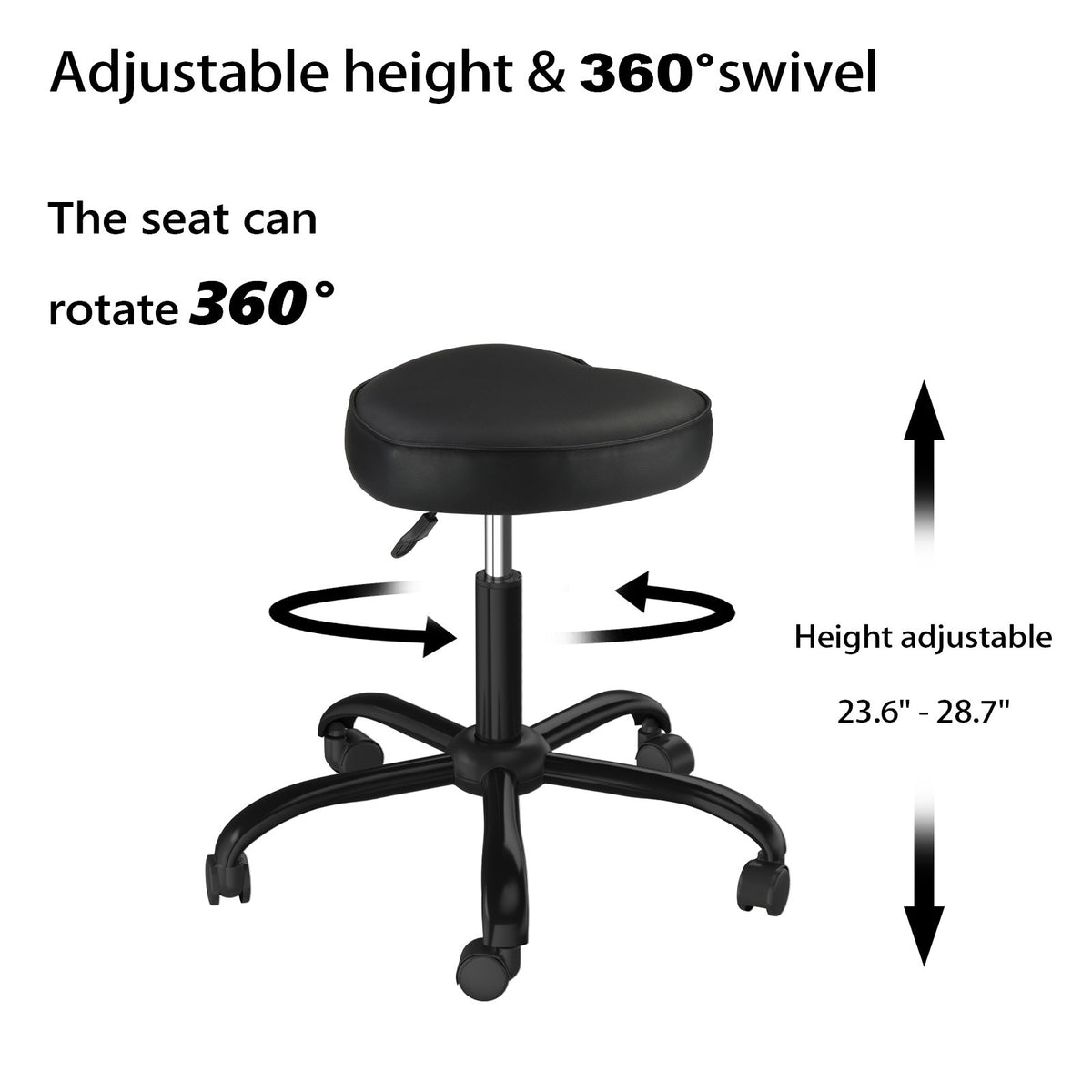 Ergonomic Heart-Shaped Rolling Stool with Hydraulic Height Adjustment for Salon Spa