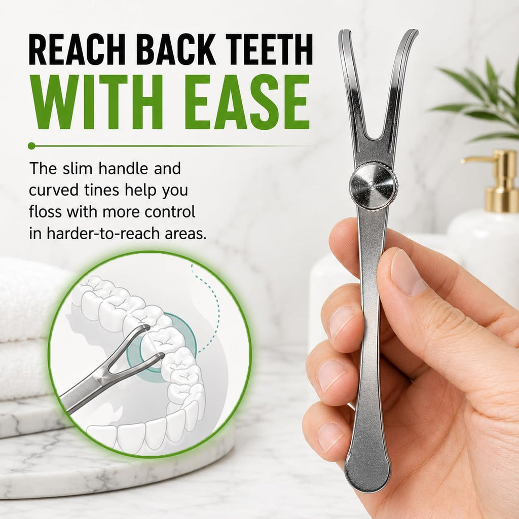 Reusable Stainless Steel Dental Floss Pick Handle with Refillable Design