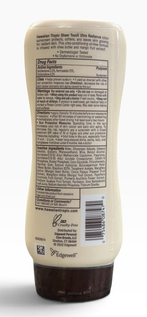 Hawaiian Tropic SPF 30 Sunscreen Lotion 8oz - Sheer Touch, Water-Resistant