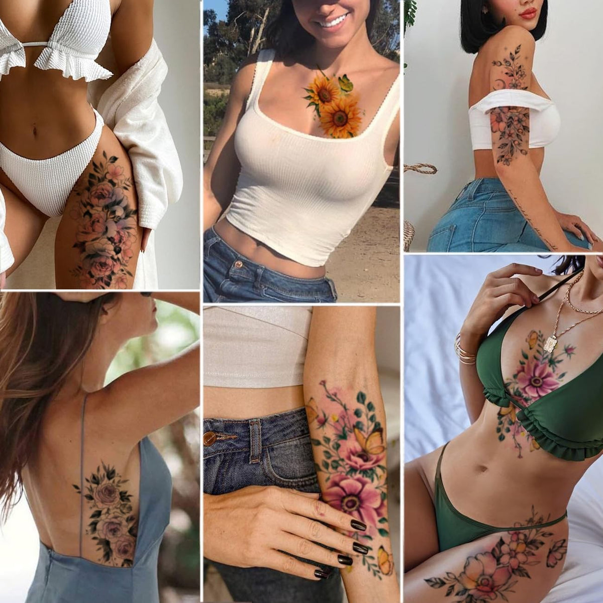 Watercolor Flower Temporary Tattoos Set - 10 Large Sheets for Women & Teens
