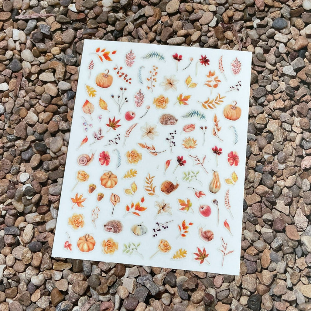 Autumn Pumpkin Nail Stickers Fall Leaf & Hedgehog Design Self Adhesive Manicure Decals