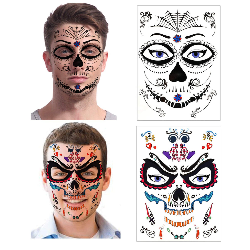 12-Pack Day of the Dead Skull Face Temporary Tattoos Kit for Halloween