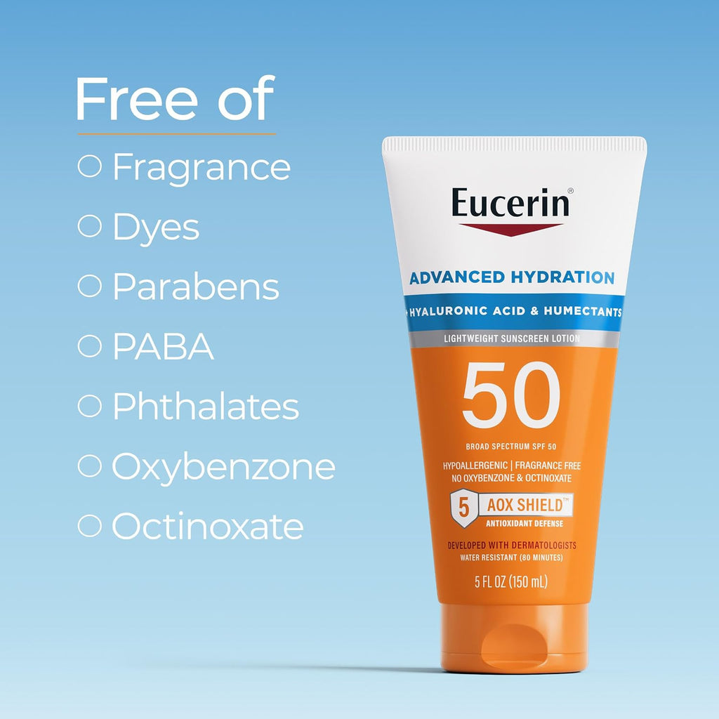 Eucerin Sun SPF 50 Hydrating Sunscreen Lotion 5 fl oz - Broad Spectrum UVA/UVB, Hypoallergenic, Water-Resistant