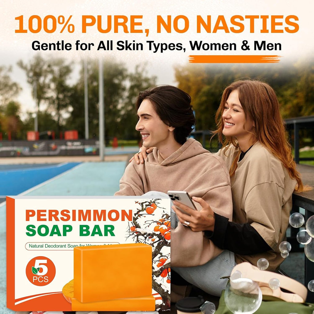 Natural Persimmon Soap Bar for Body Odor Control - Pack of 5