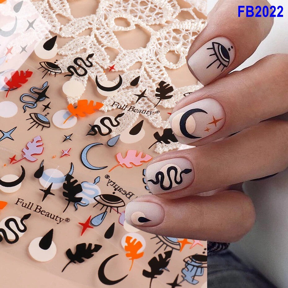 Holographic Nail Foil Transfer Stickers 10pcs Snake Heart Star Decor