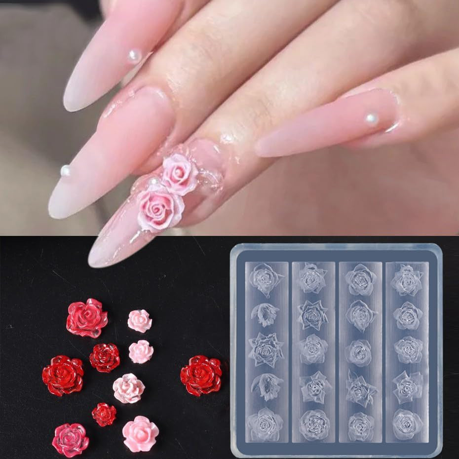 3D Rose Flower Nail Art Silicone Mold for DIY Manicures - Floral Carving Template