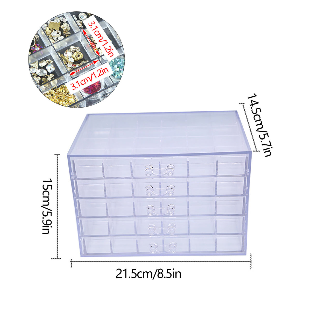 Acrylic Earring Jewelry Storage Box Organizer with 5 Drawers