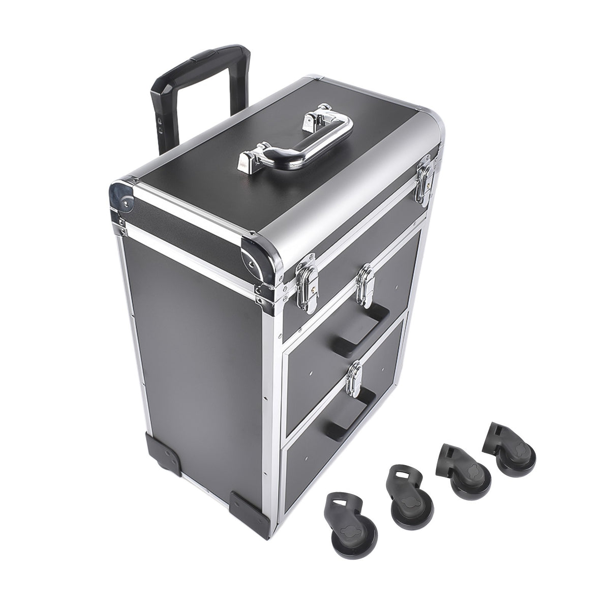 Large Rolling Makeup Train Case with Drawers and Wheels for Professionals