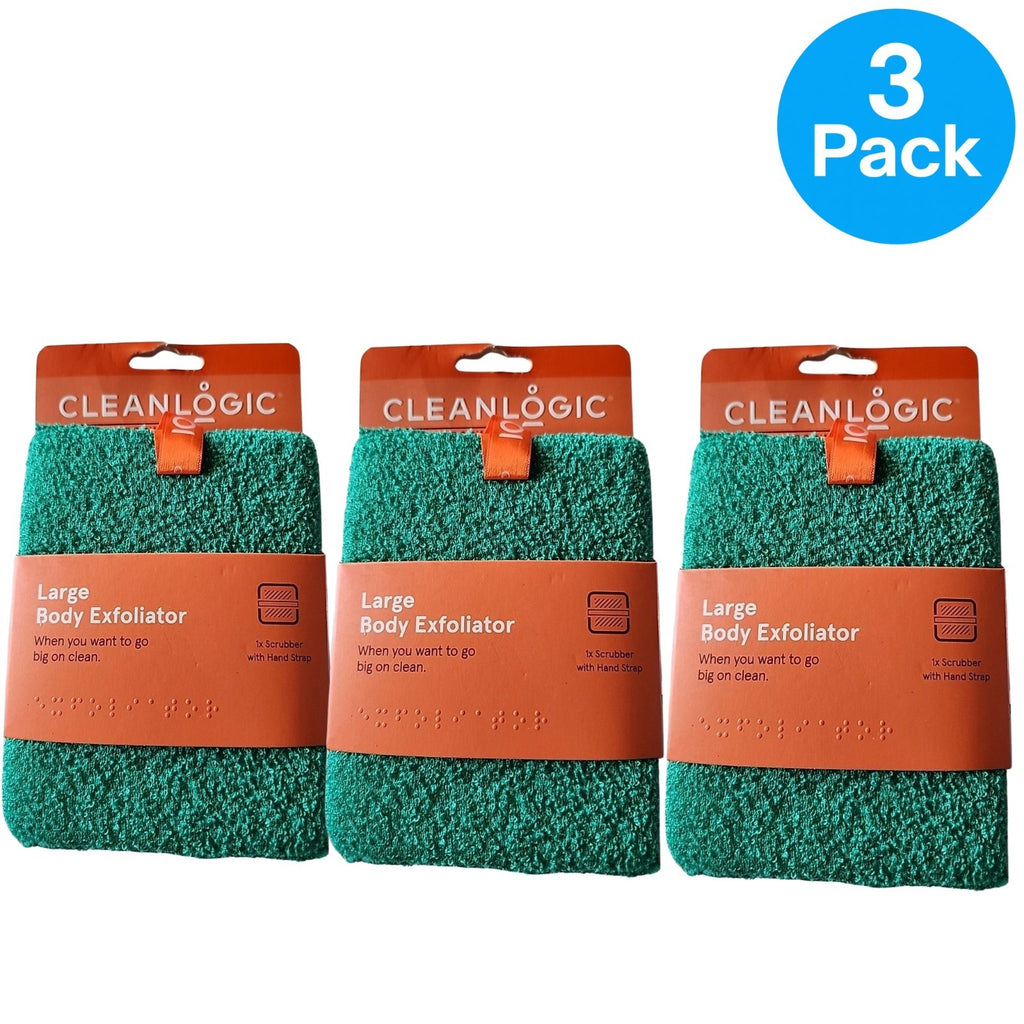 Large Body Exfoliator Scrubber with Hand Strap - 3 Pack Green