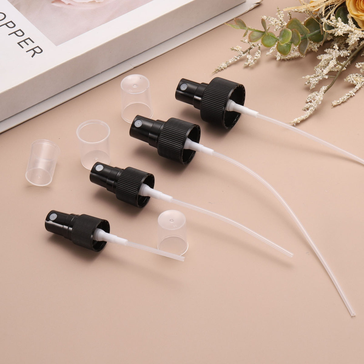 50Pcs Black Spray Tops for 20/410 Fine Mist Spray Bottles - Reusable Replacements
