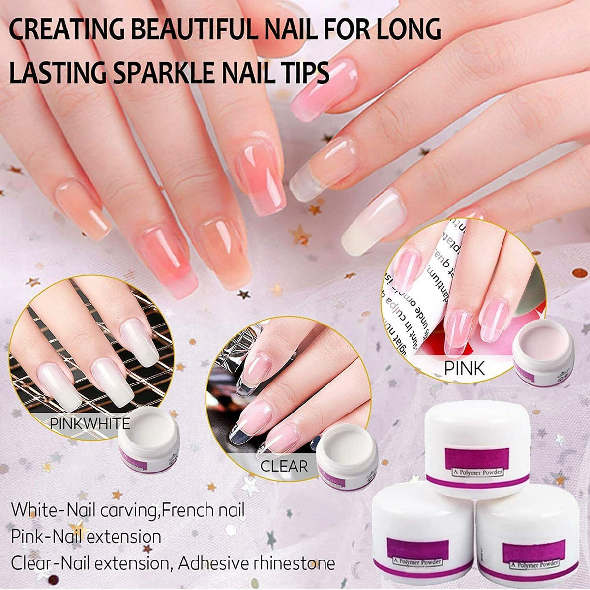 Beginner Acrylic Nail Kit with UV Gel & Glitter Powder for DIY Manicure