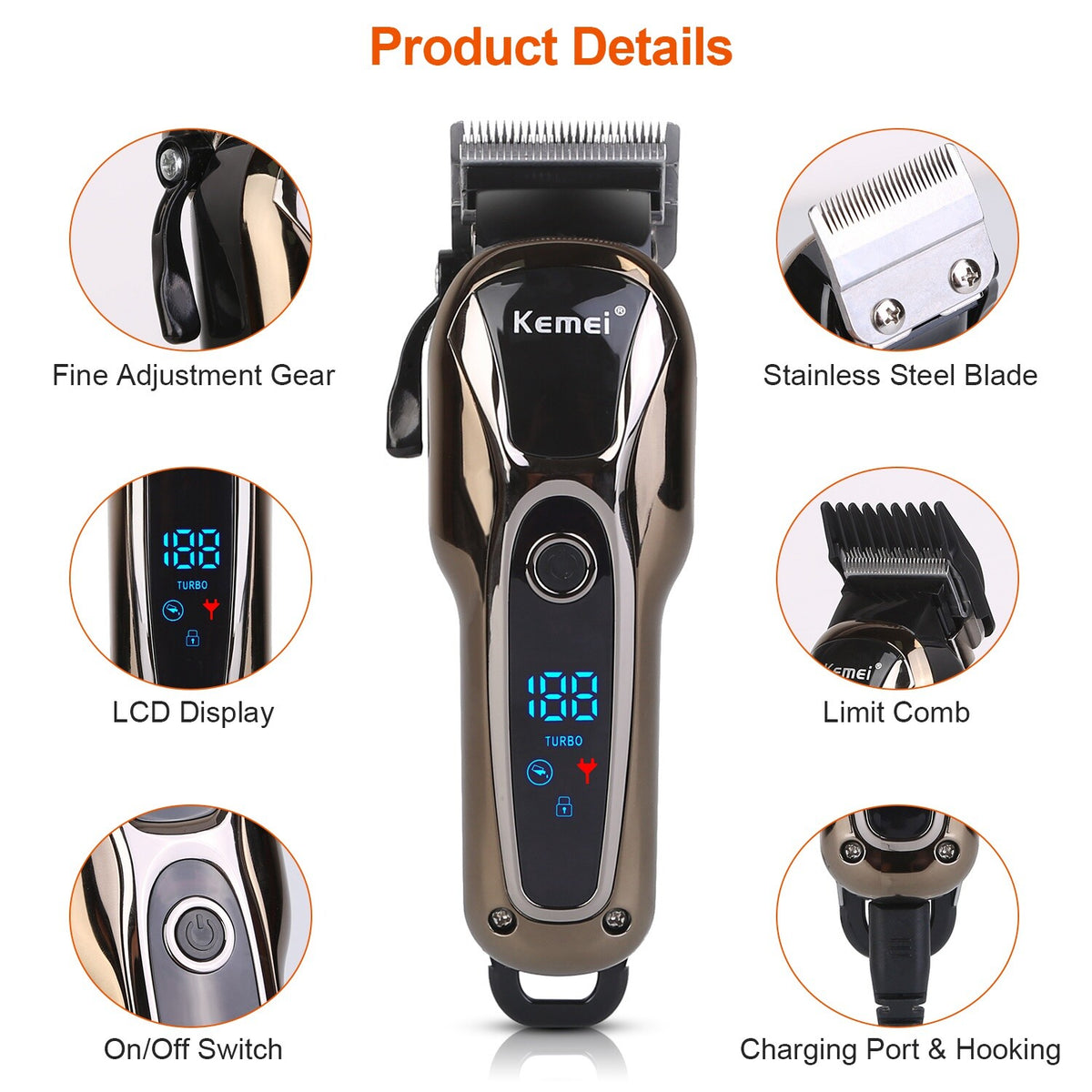 Professional Cordless Hair Clippers Trimmer Kit for Men & Barber Salon Use