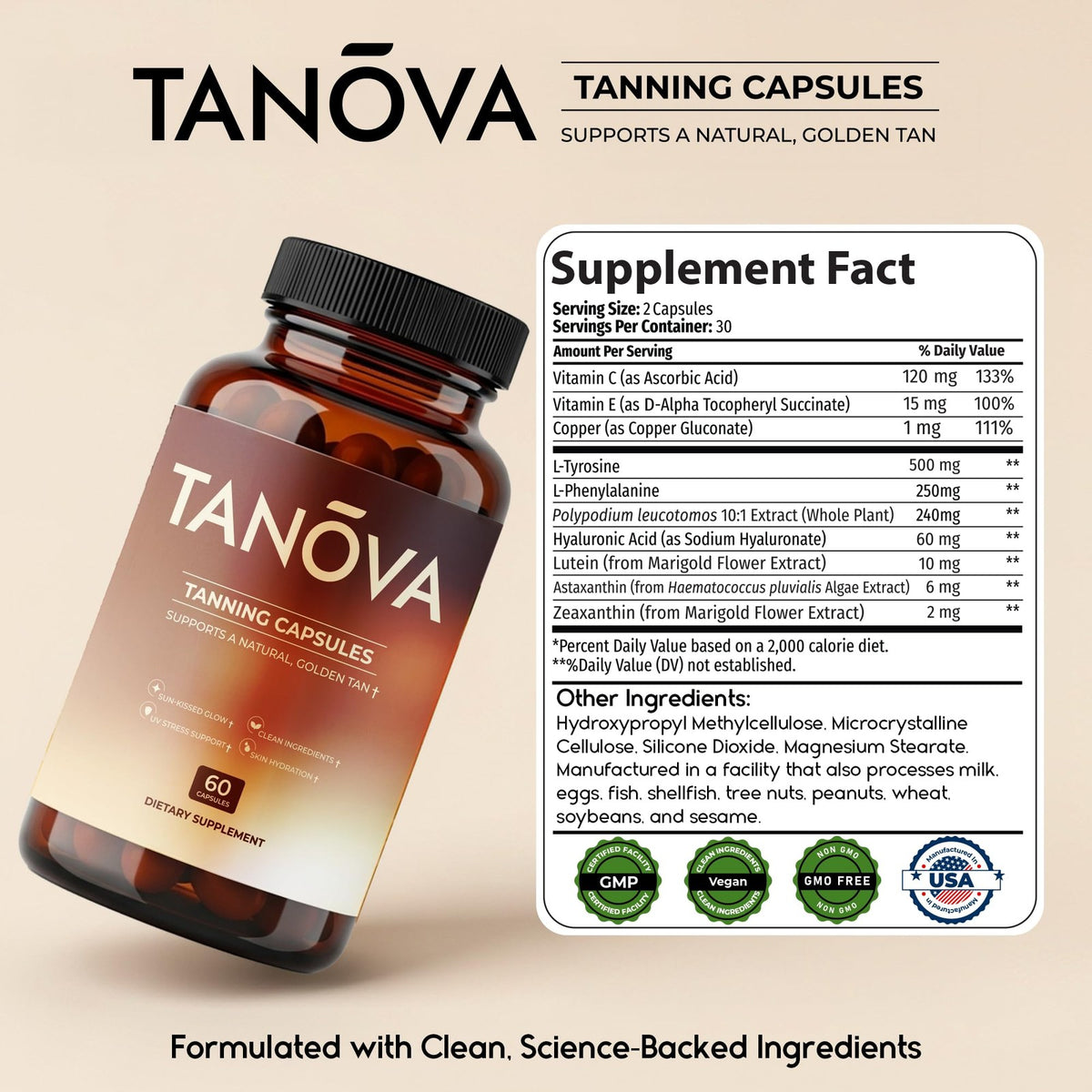 Natural Tanning Pills for Glowing Skin - Supports Melanin & Hydration