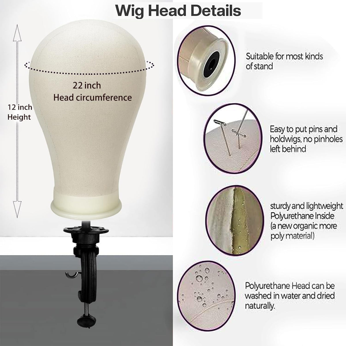 22 Inch Wig Mannequin Head for Wigs Styling Practice & Display