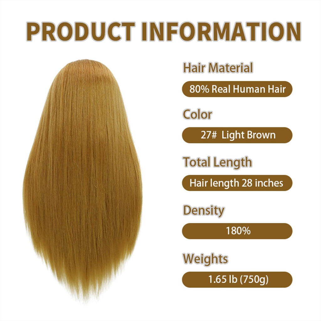 28-Inch Mannequin Head with Human Hair Light Brown for Hair Styling Practice
