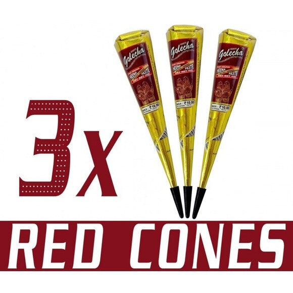 Henna Mehandi Temporary Tattoo Cones - Red 3 Pack