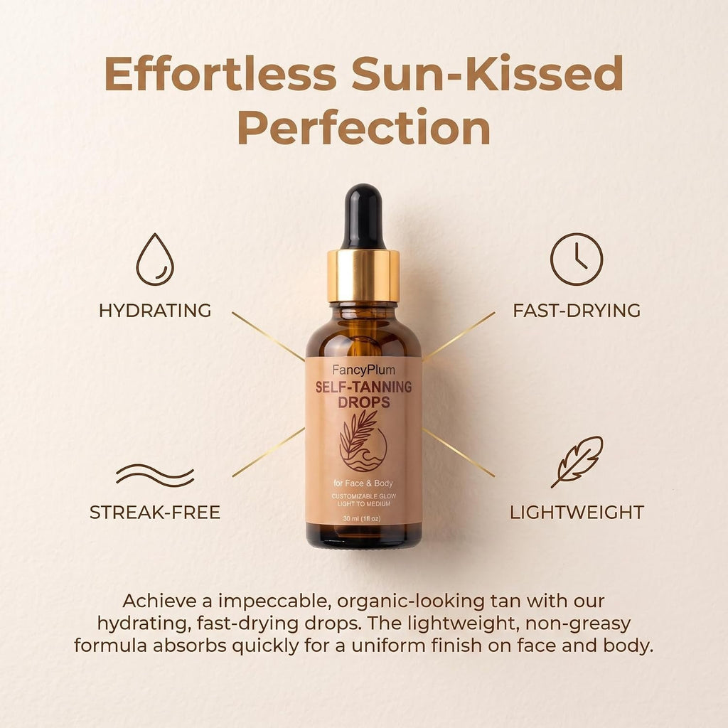 Self Tanning Drops for Face & Body - Medium Glow, Natural-Looking Tan