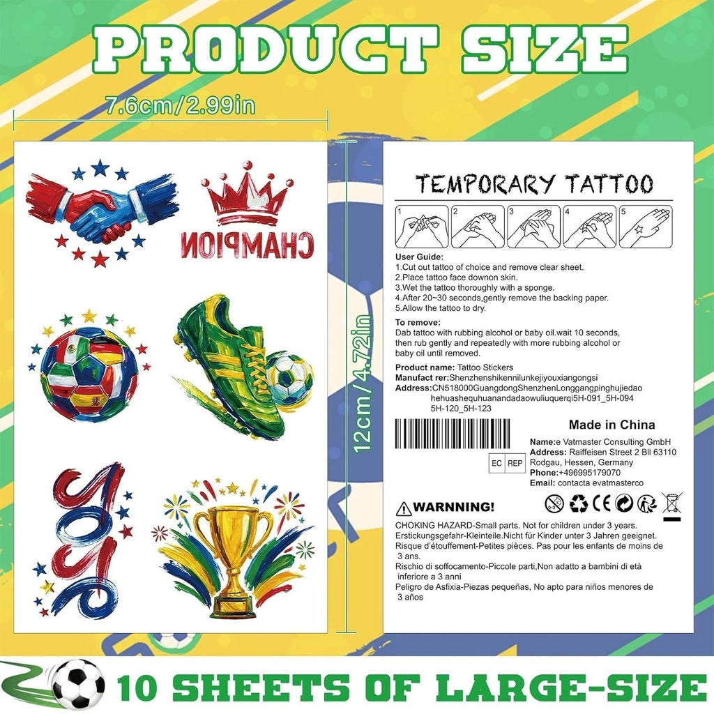 Temporary Soccer Tattoos Set - 45 Vibrant Oil Painting Style Assorted Designs