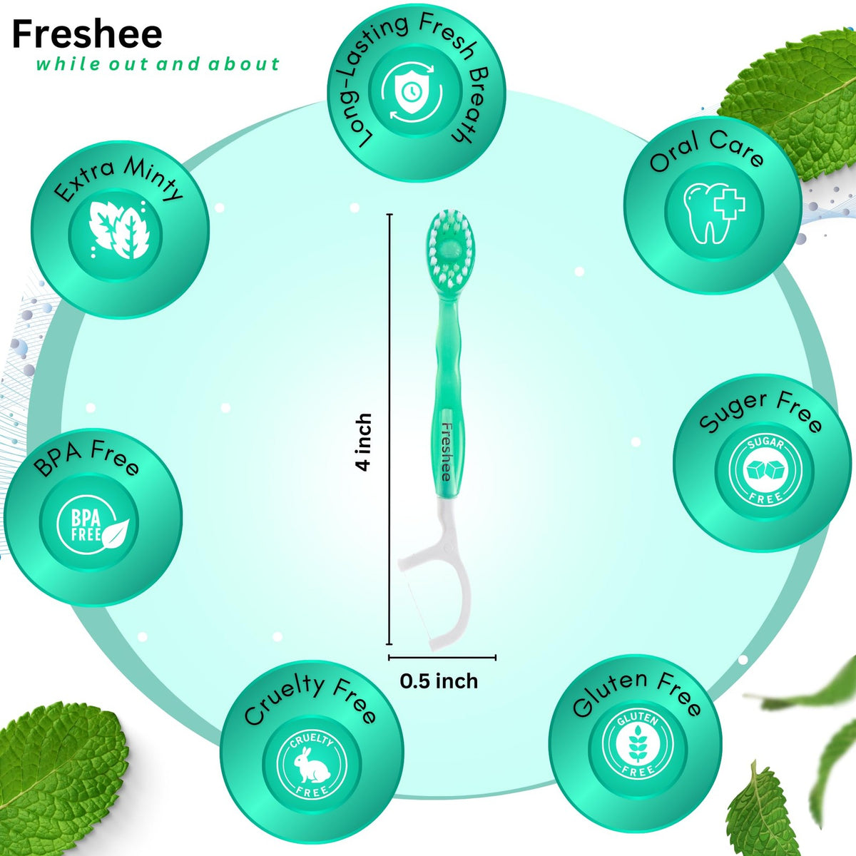 Disposable Mini Toothbrush with Mint Bead - 5-in-1 Travel Oral Care Set, 24 Pack