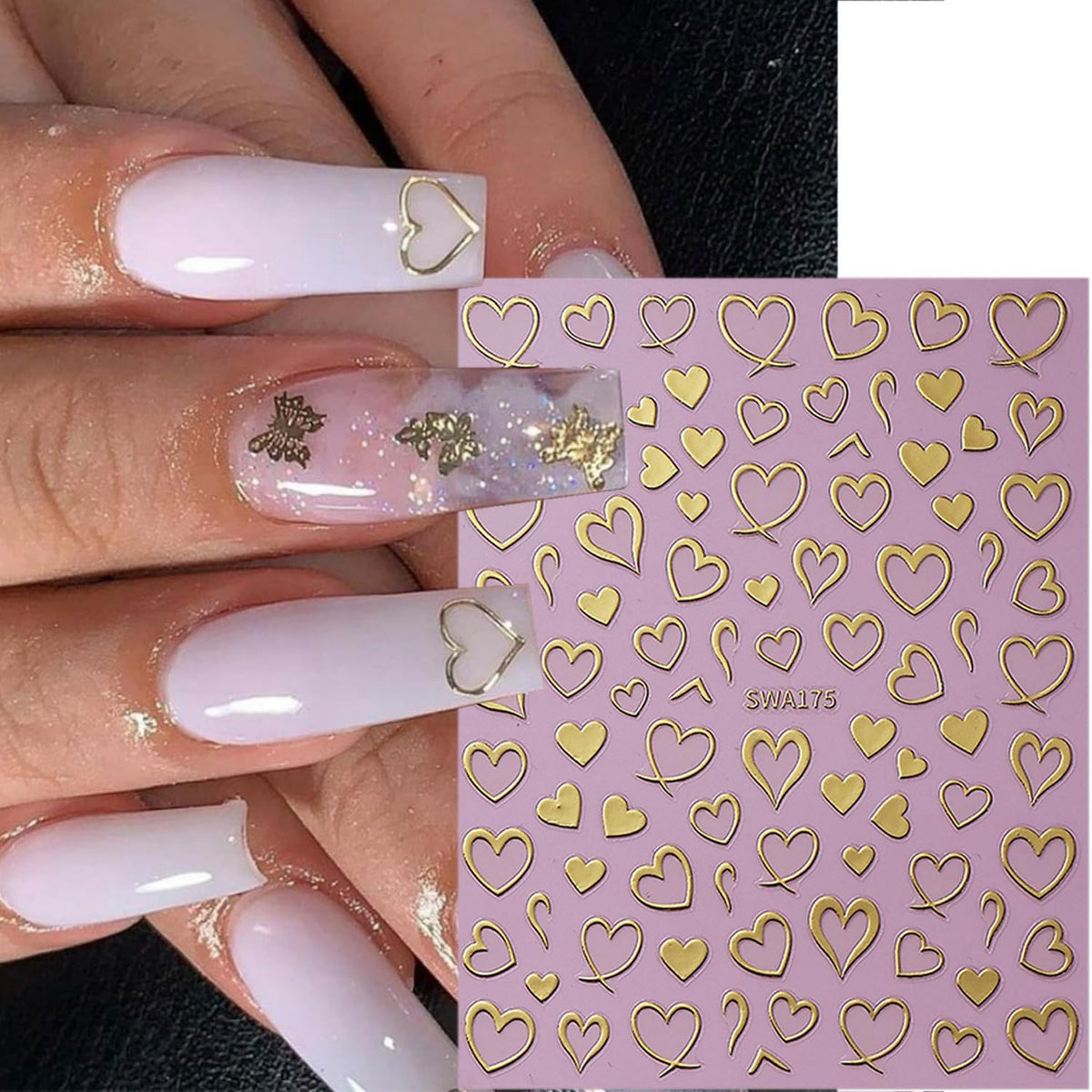 Heart Nail Stickers for Nail Art, 6 Sheets Valentine 3D Self-Adhesive Decals