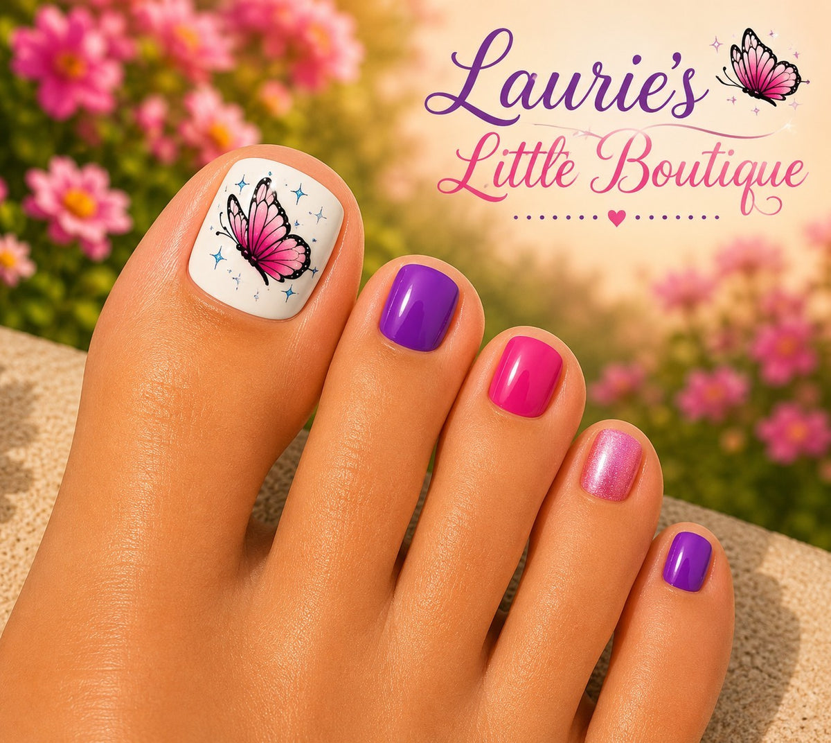 Pink Butterfly Waterslide Toe Nail Decals Set of 10 - Nail Art Accessories