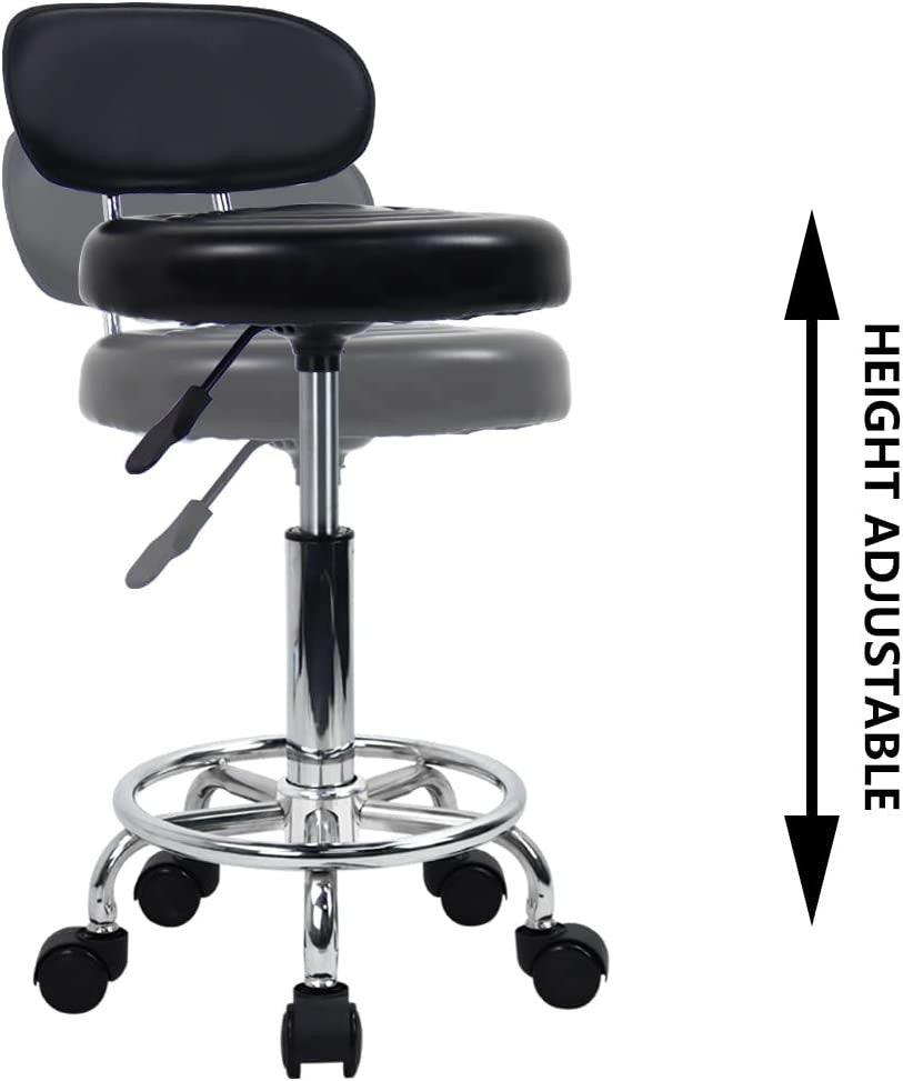 Adjustable Salon Stool Chair with Swivel & Backrest - Nail & Spa Chair