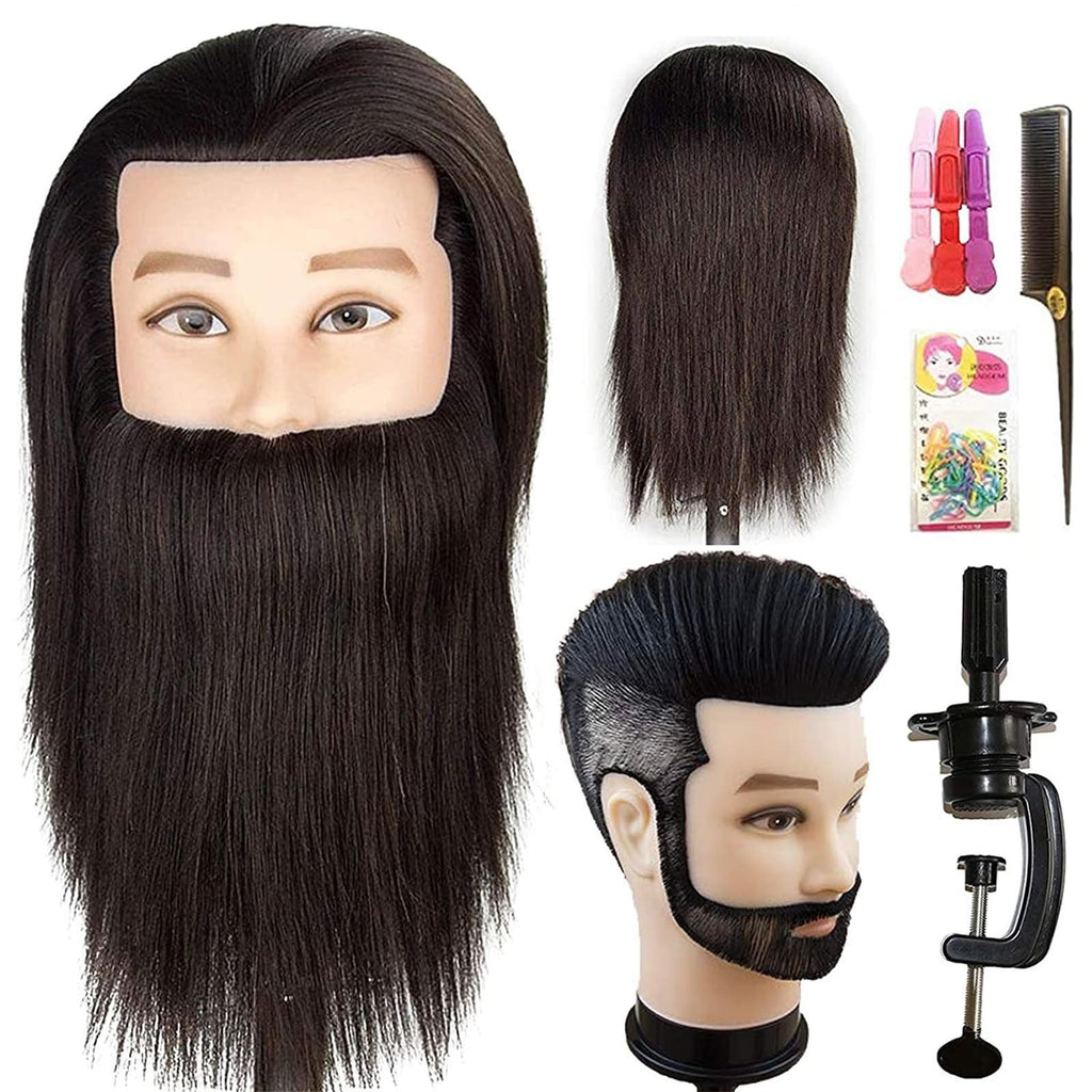 12 Inch Male Human Hair Mannequin Head for Hairdressing Training & Barber Practice
