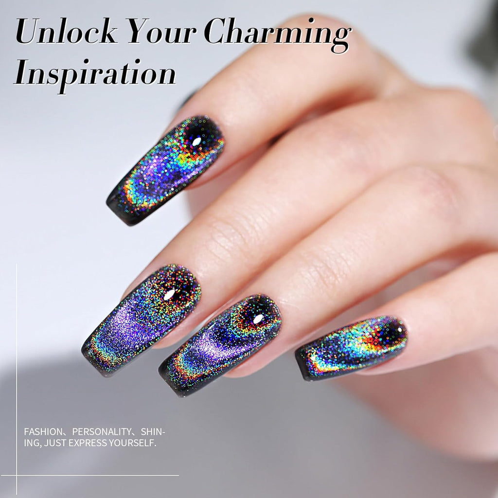 Magnetic Cat Eye Gel Nail Polish with Holographic Rainbow Effect - 15ml