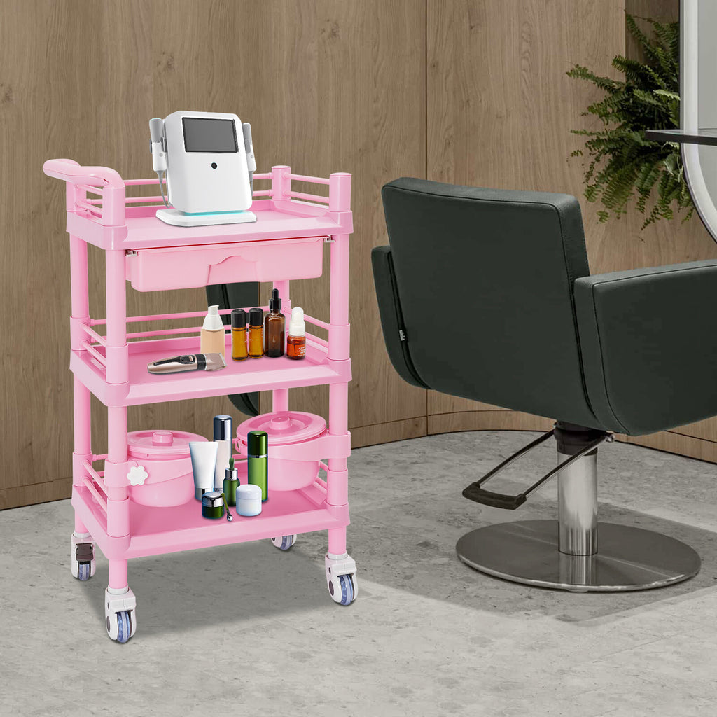 3-Tier Mobile Service Cart with Garbage Baskets - Salon & Medical Storage