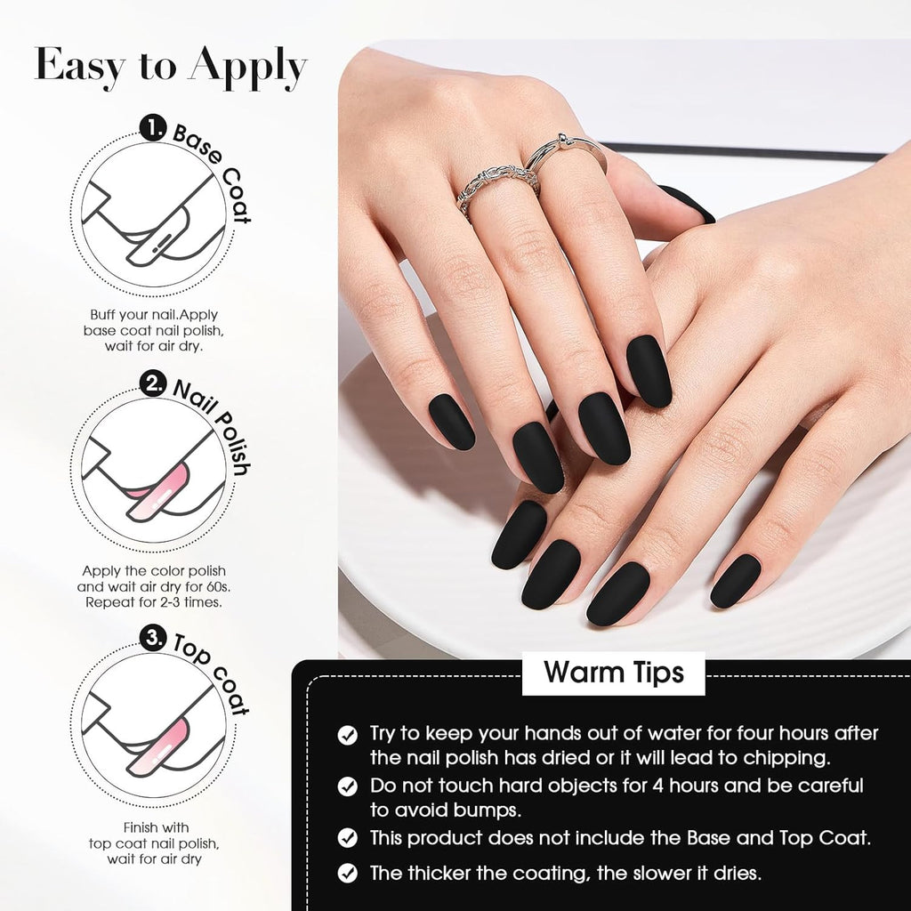 Matte Black Air Dry Nail Polish - Quick Dry Velvet Dark Lacquer