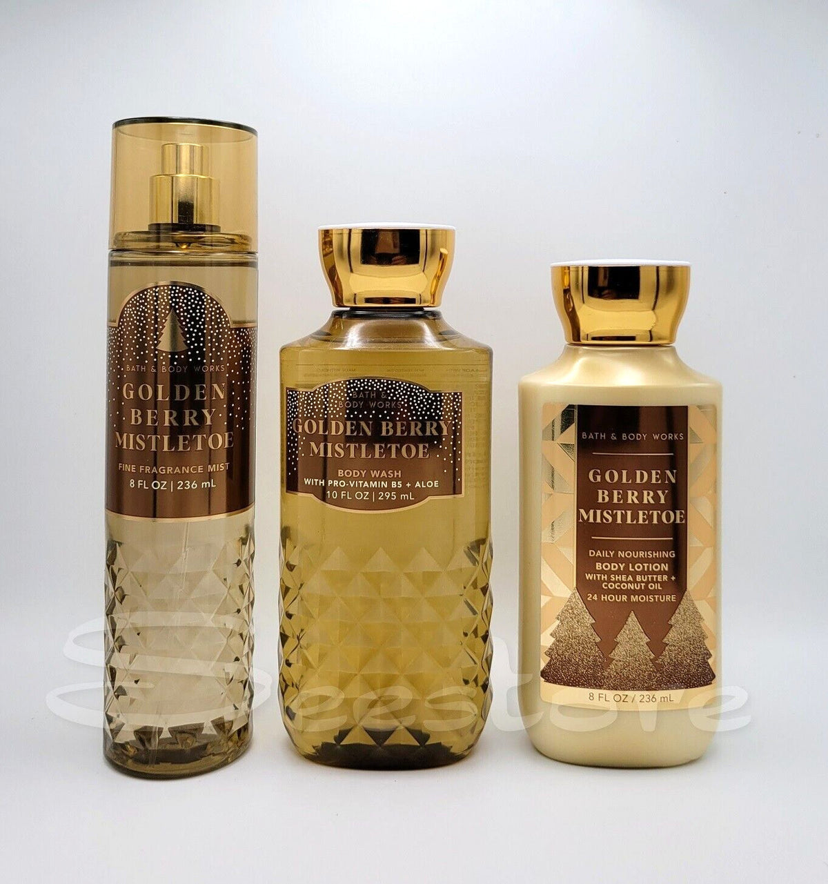 Bath & Body Works Golden Berry Mistletoe Body Mist Shower Gel & Lotion Set of 3