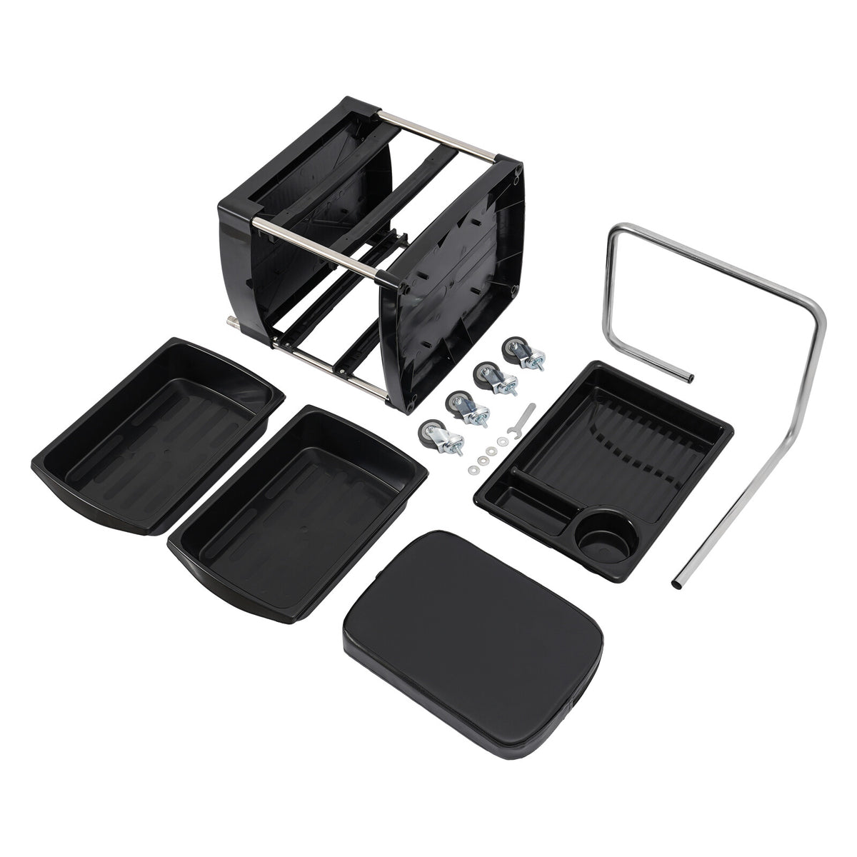 Salon Hair Tool Cart with Seat and 3 Tiers, Rolling Storage Trolley, Black