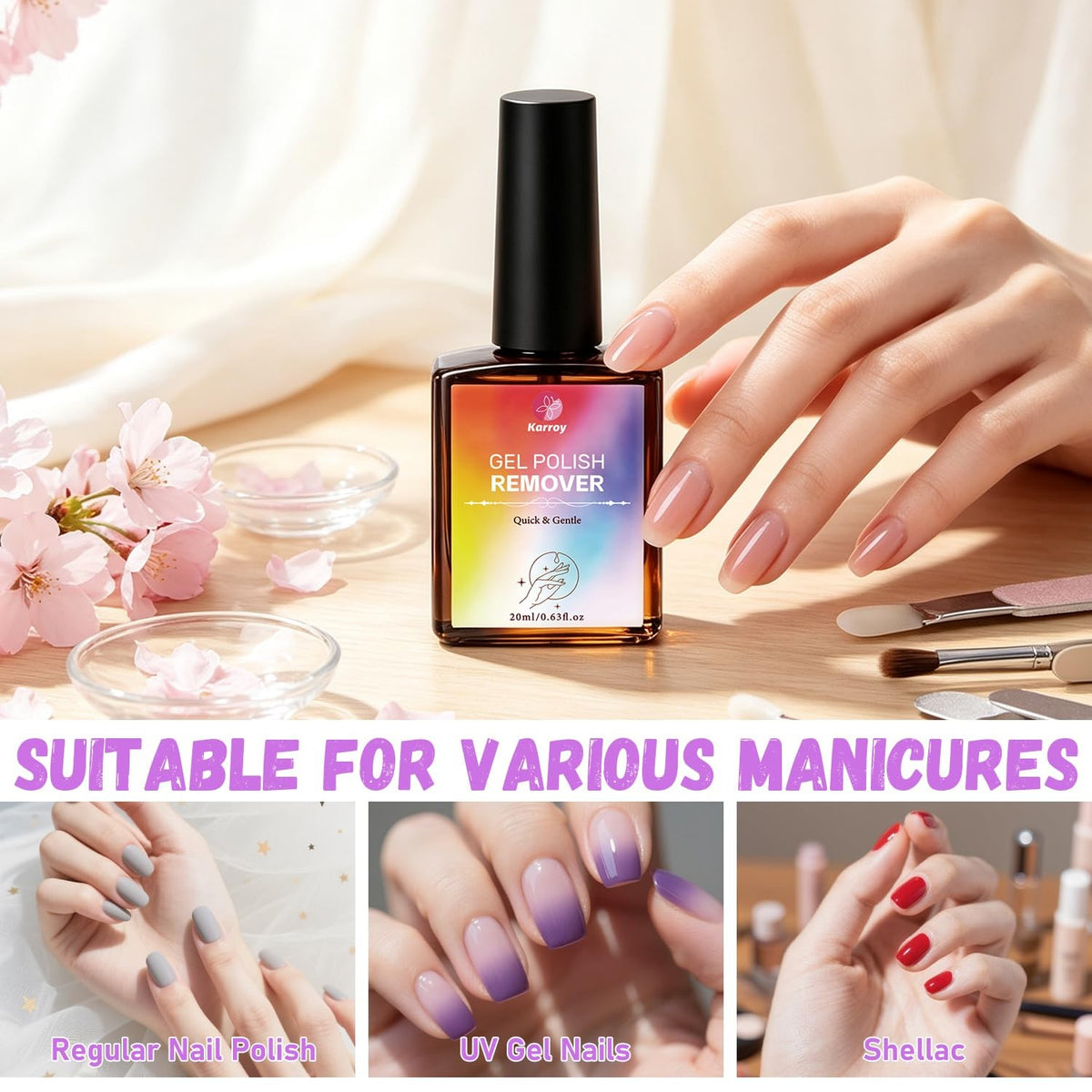 Gel Nail Polish Remover 20ml Pack of 5 - Fast, Safe & Organic Formula