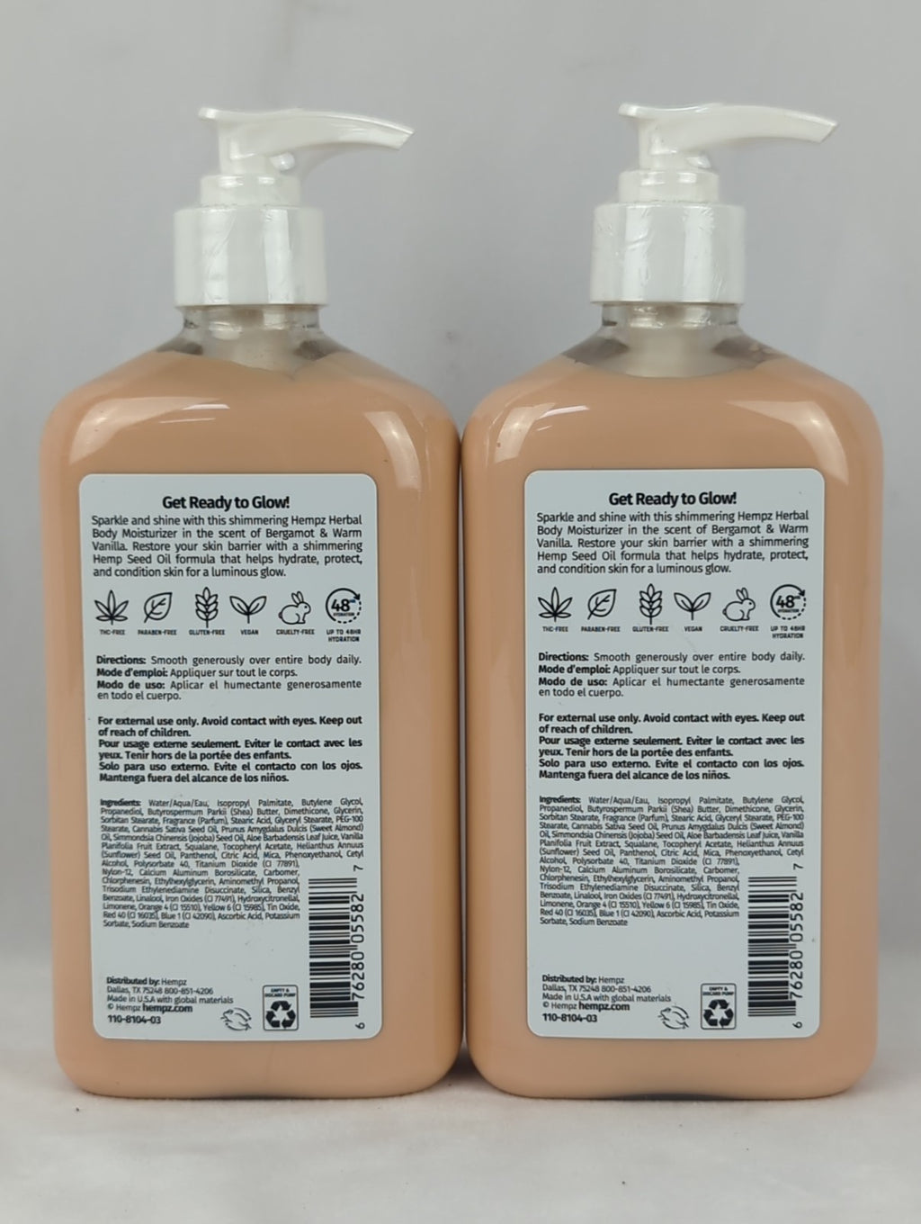 Hempz Glow Getter Body Moisturizer Set with Shimmer Bergamot Vanilla 2 Pack