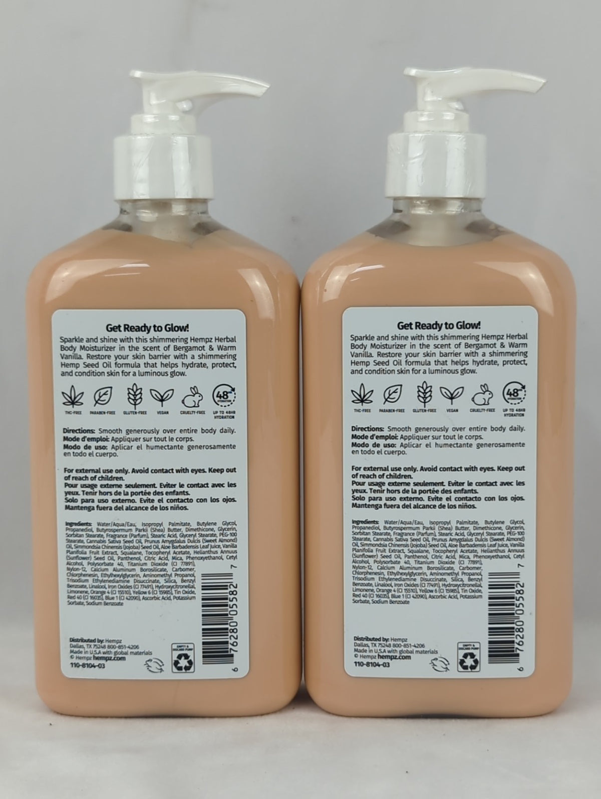 Hempz Glow Getter Body Moisturizer Set with Shimmer Bergamot Vanilla 2 Pack