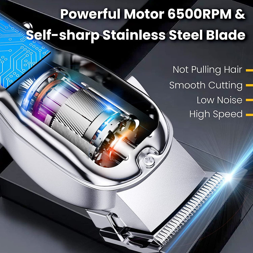 Professional Wireless Hair Clipper Kit for Men with Adjustable Blade and LED Display