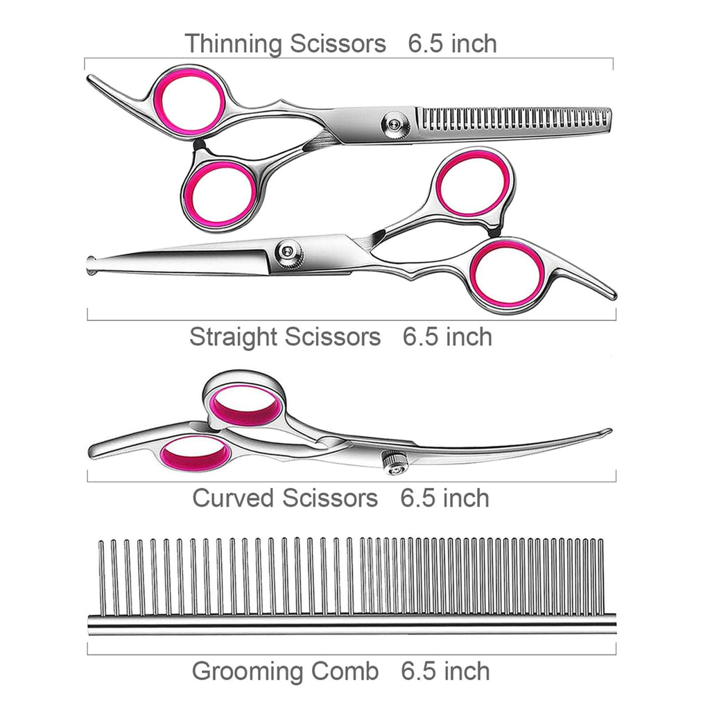 Dog Grooming Kit 4-Piece Stainless Steel Professional Grooming Scissors Set Pink