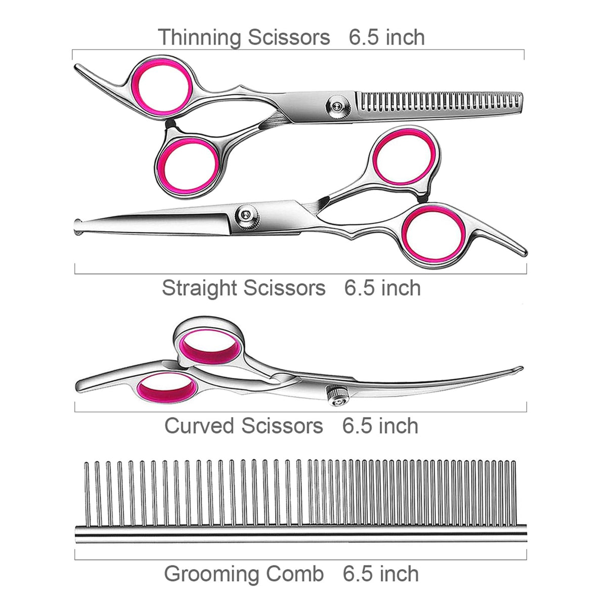 Dog Grooming Kit 4-Piece Stainless Steel Professional Grooming Scissors Set Pink