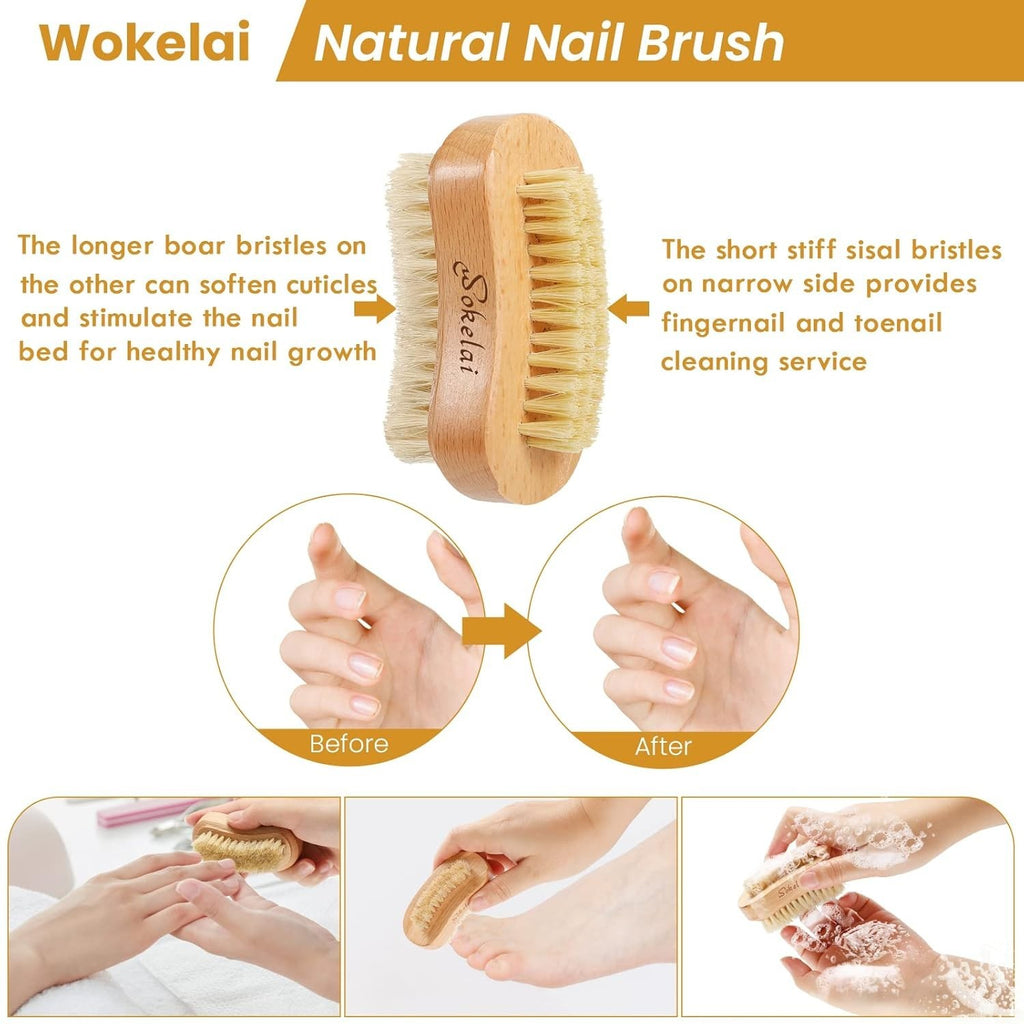Wooden Nail Brush Set for Manicure & Pedicure - 2 Pieces Natural Bristle