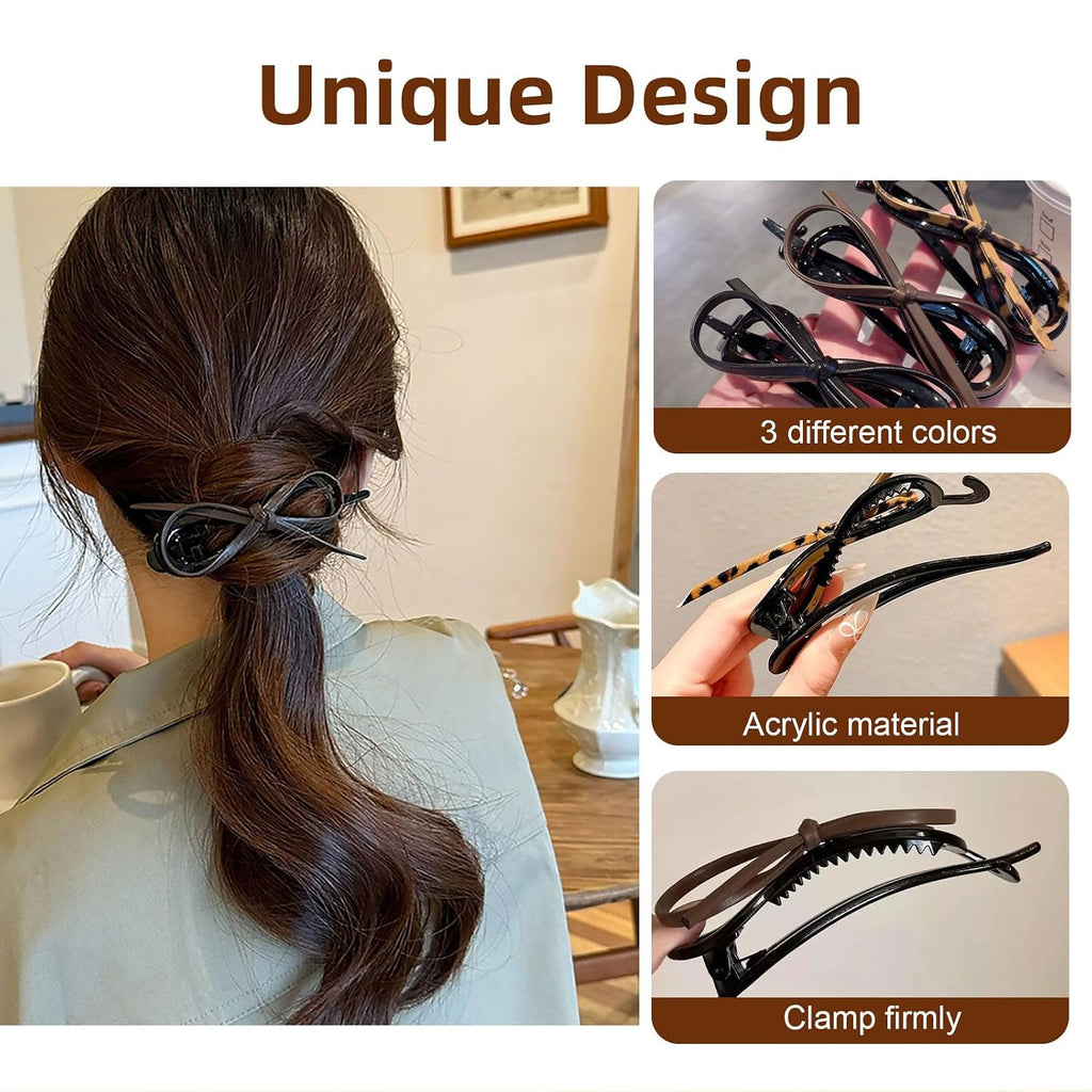 Flat Hair Clips 3-Pack - Soft Leather Non-Slip Hairpins for Updos & Styling