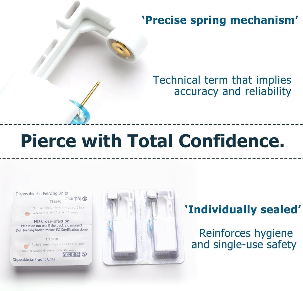 Disposable Stainless Steel Ear Piercing Gun Kit with Preloaded Cartridges