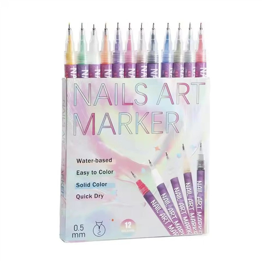 12-Color Nail Art Pen Set for DIY Drawing and Detailing