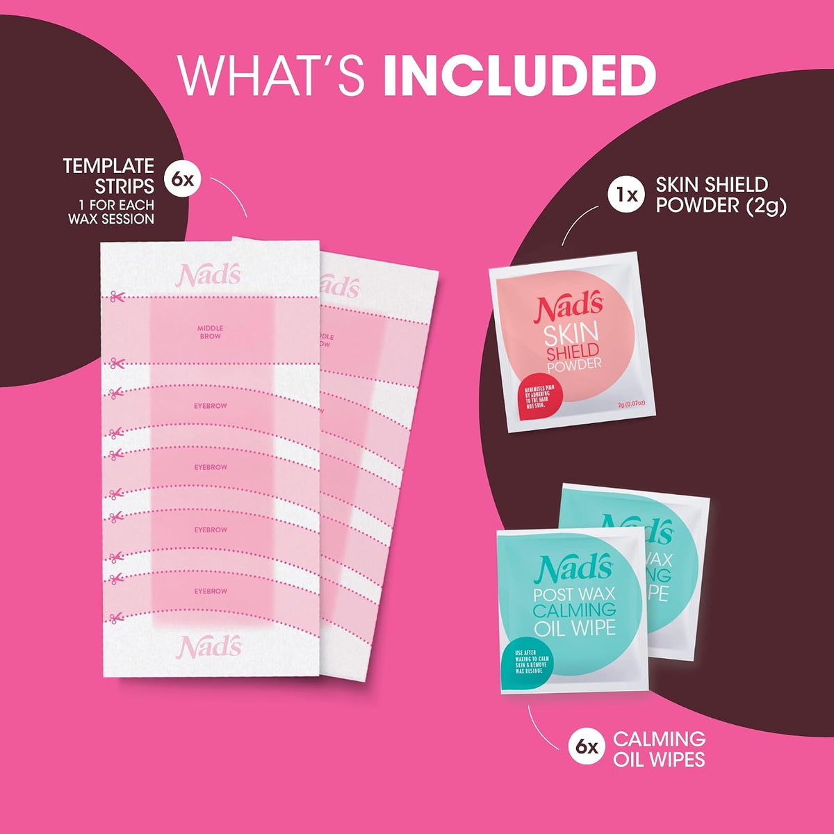 Eyebrow Wax Strips Kit for Hair Removal, 6 Templates & Skin Shield