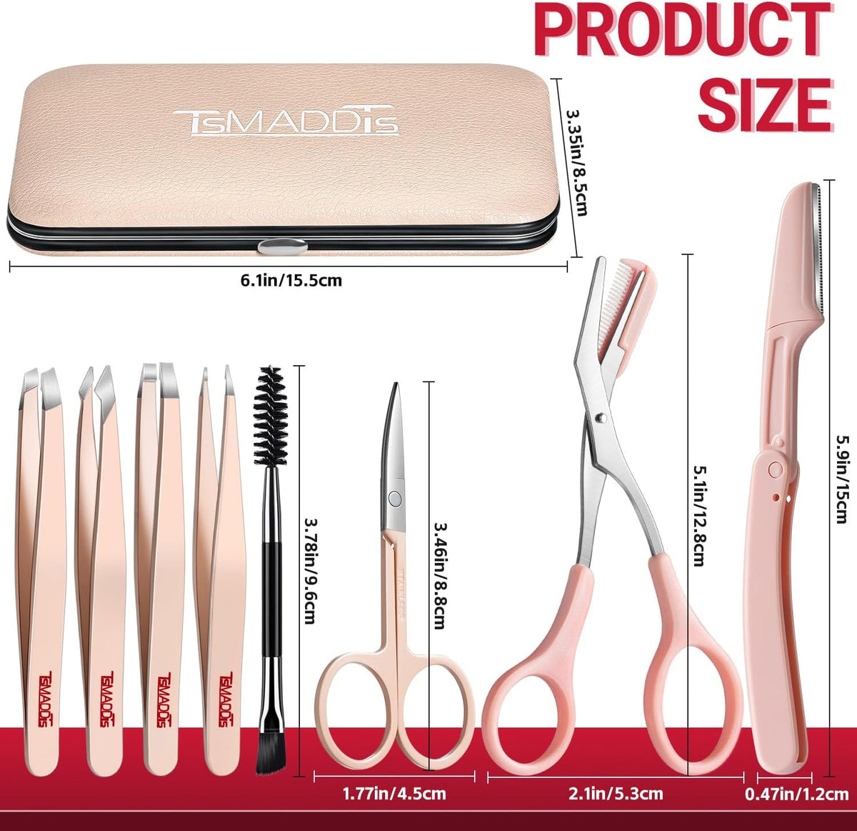 8-Piece Eyebrow & Facial Hair Grooming Kit with Tweezers, Trimmer & Razor