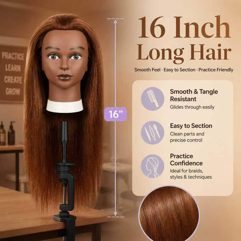 16-Inch Human Hair Mannequin Head for Hairstyling & Training